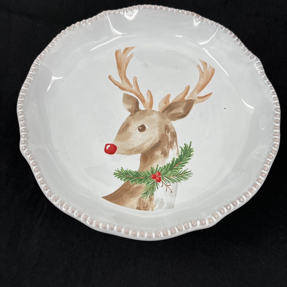 Mud Pie‎ Mudpie Christmas Merry Jolly Reindeer Candy Bowl Dish Nut Snack Dip